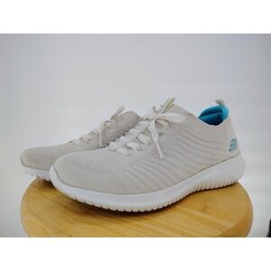 Sketchers Shoes Womens Slip Ins Air Cooled Stretch Fit White and Blue Size 8